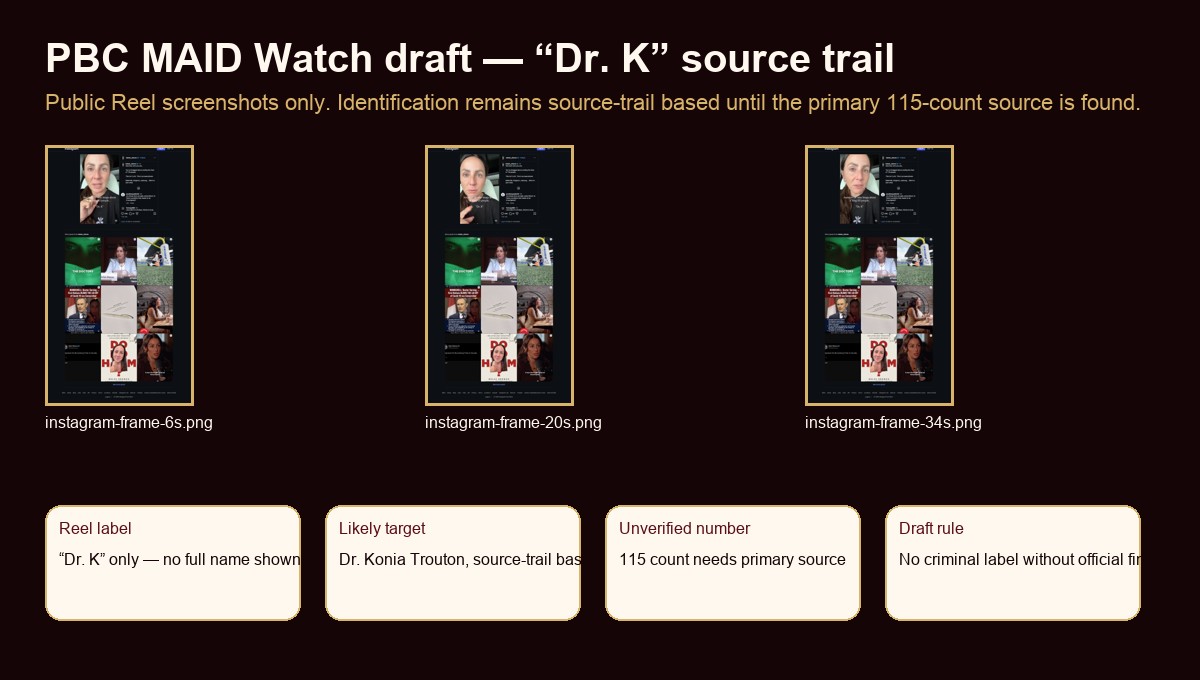 PBC source visual sheet for Dr. K MAID 115 claim