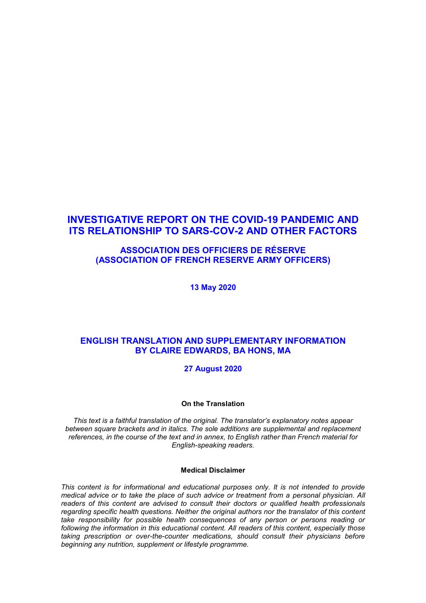 Cover of the English report, dated May 13, 2020, with translation credited to Claire Edwards on August 27, 2020