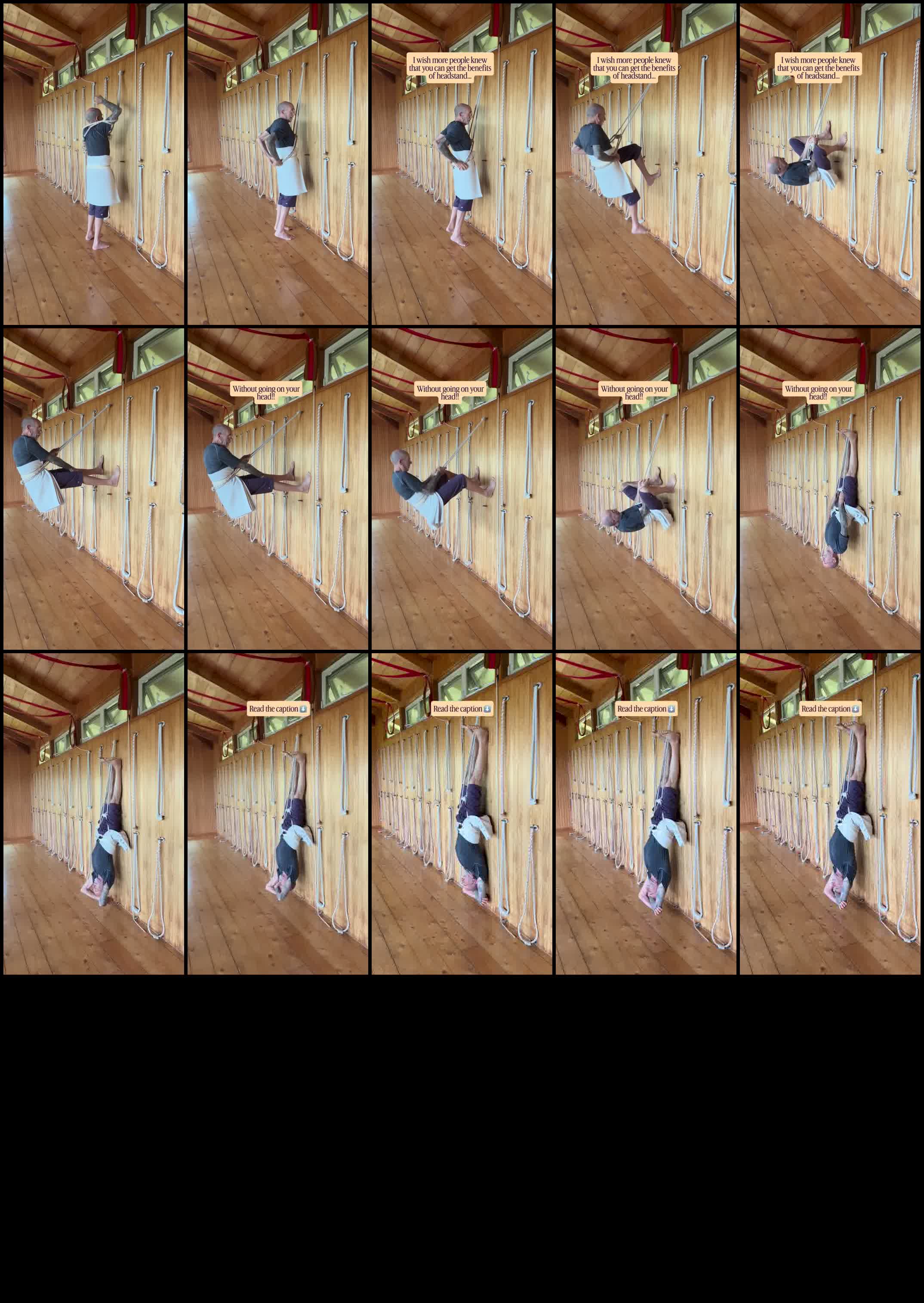 Frame sheet from inversion Reel showing yoga rope wall supported inversion