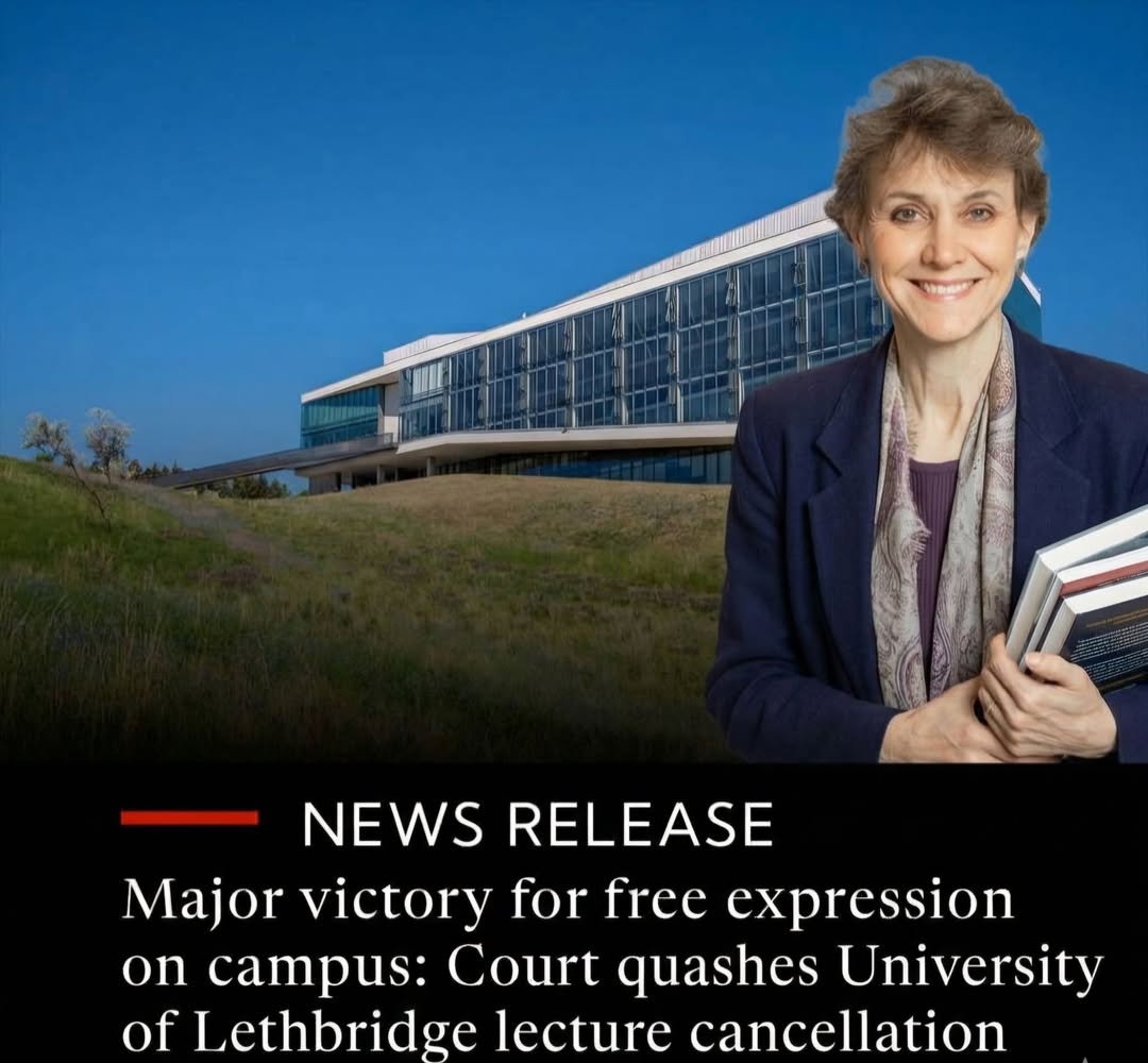 News-release graphic describing the University of Lethbridge lecture cancellation being quashed