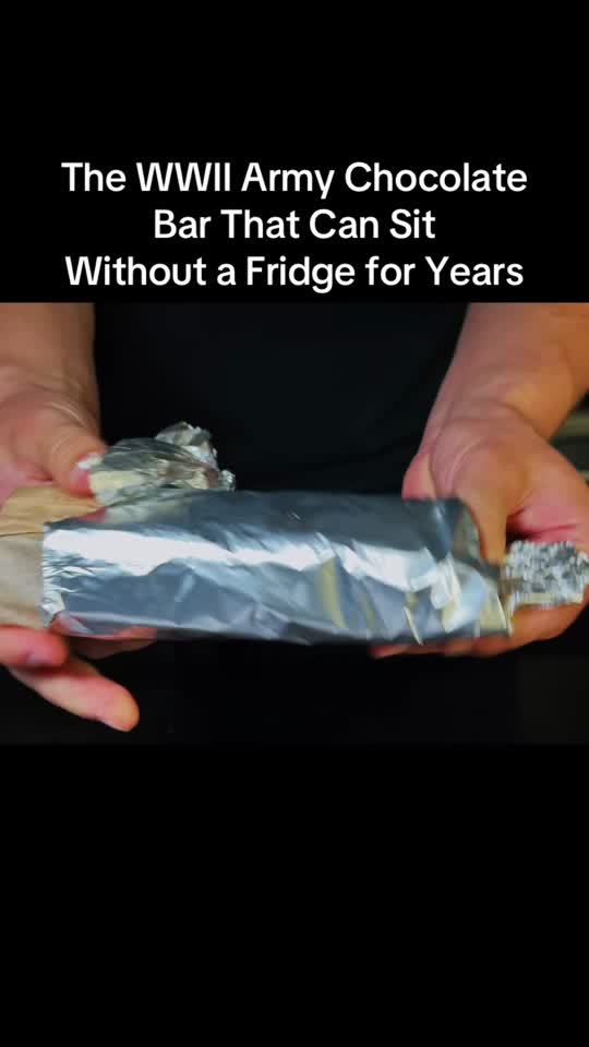 TikTok thumbnail for WWII Army chocolate bar survival food video